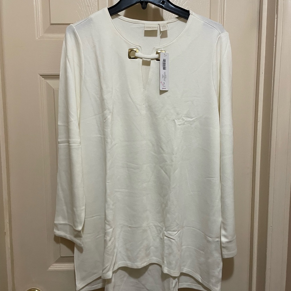 Chico's Cream Top with Gold Detail
